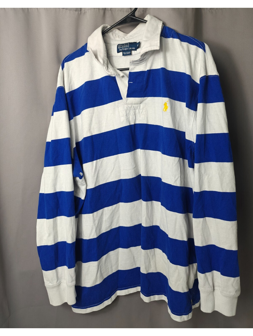 Vintage Polo Ralph Lauren Rugby Royal Blue Stripes Yellow Pony Gussets Heavy XL